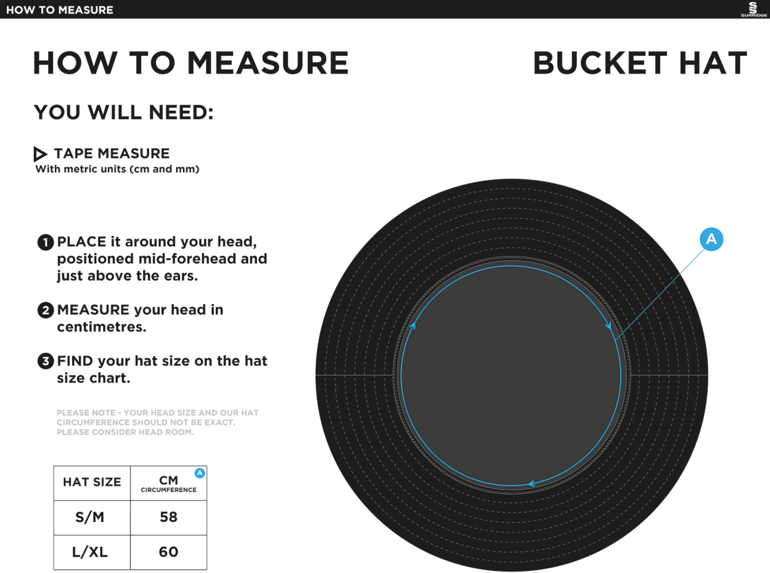 St Neot Taverners CC - Dual Bucket Hat - Royal - Size Guide