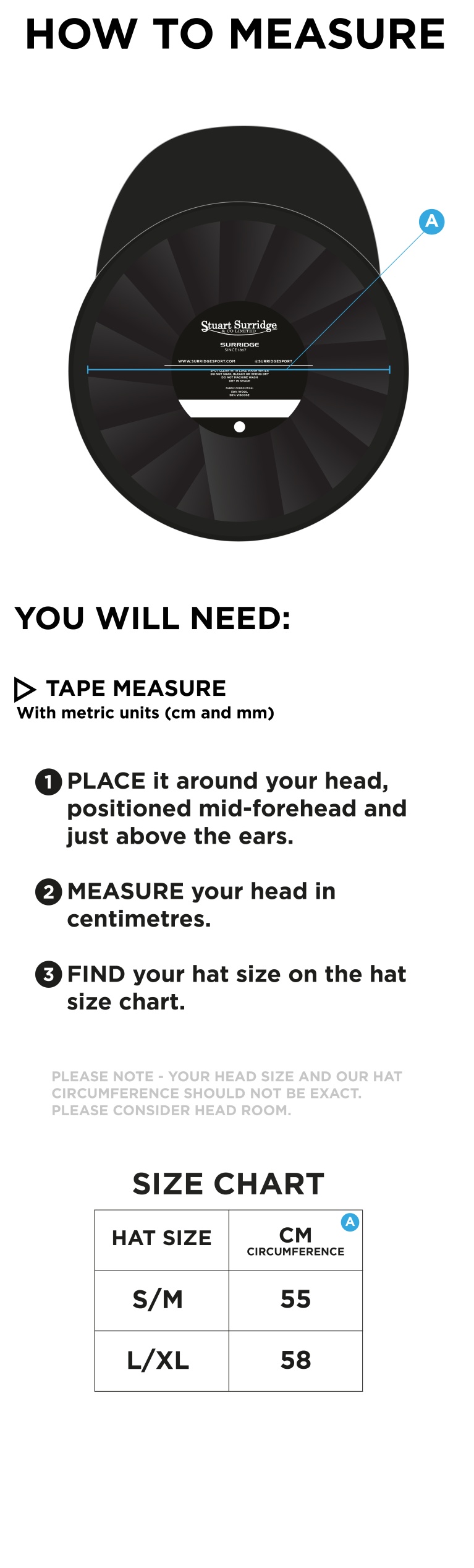 St Neot Taverners CC - Baggy Cricket Cap - Navy - Size Guide