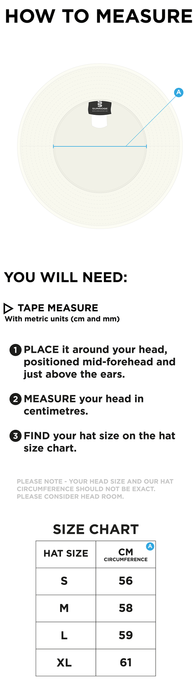 St Neot Taverners CC - Floppy Hat - Ivory - Size Guide